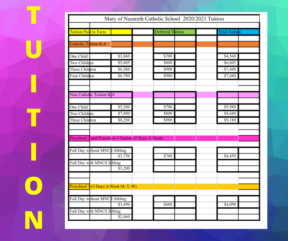 Tuition Rates for the 2020-2021 School Year